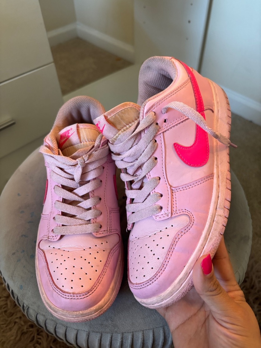 Nike Pink Low-Top Sneakers with Hot Pink Swoosh